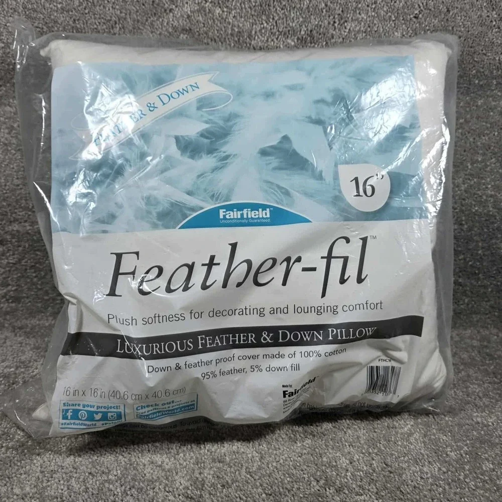 Fairfield Feather-fil Pillow Inserts White 16x16 Cotton Down Blend 2pc Set